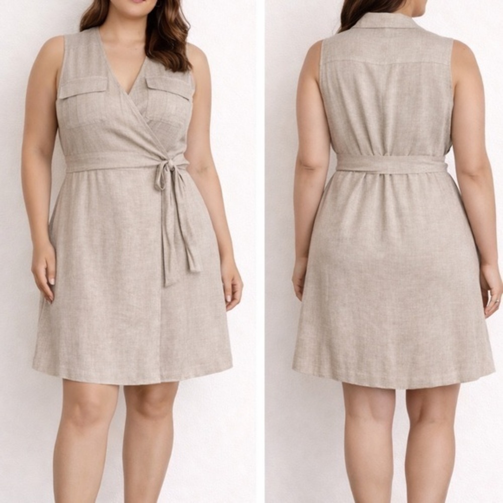 Diane Von Furstenberg DVF Mellany Sand Linen Blend Wrap Mini Dress
